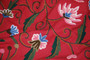 Cotton Crewel Embroidered Fabric "Jacobean" Red, Multicolor #TML302