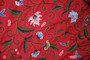 Cotton Crewel Embroidered Fabric "Jacobean" Red, Multicolor #TML302