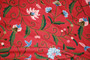 Cotton Crewel Embroidered Fabric "Jacobean" Red, Multicolor #TML302