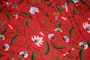 Cotton Crewel Embroidered Fabric "Jacobean" Red, Multicolor #TML302