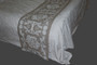 Crewel Embroidered Bed Runner Linen Table Runner, White on Beige #CWR16620