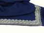 Crewel Sozni "Tilla" Embroidery Wool Shawl Navy, Silver Embroidery #WS-901