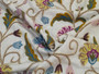 Linen Crewel Embroidered Fabric Floral Beige, Multicolor #FLR661