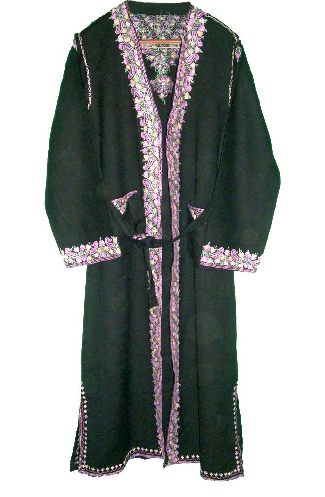 Woolen Embroidered Ladies Dressing Gown Black, Multicolor Embroidery #WG-002 Woolen Embroidered Ladies Dressing Gown Black, Multicolor Embroidery #WG-002