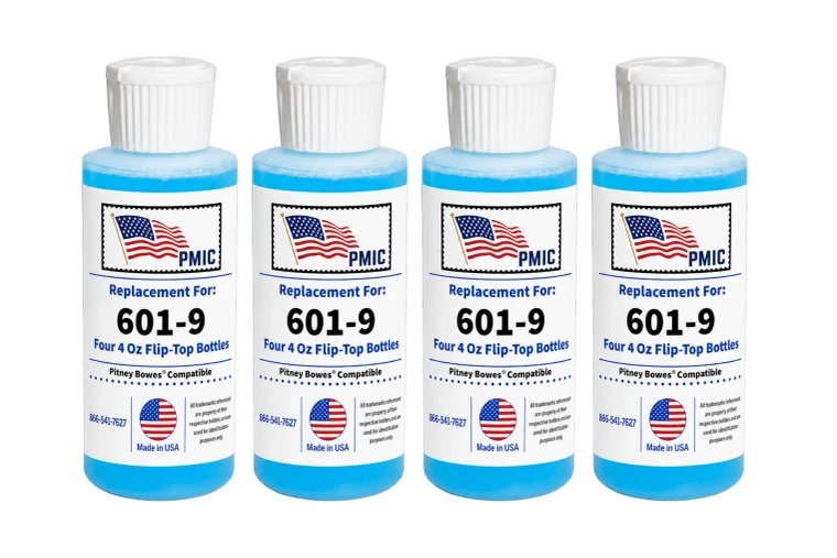 Pitney Bowes 601-9 Compatible E-Z Seal Sealing Solution - Four 4oz  Flip Top Bottles