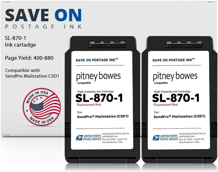 Pitney Bowes SendPro Mailstation SL-870-1 - 2 Pack Compatible Ink Cartridge