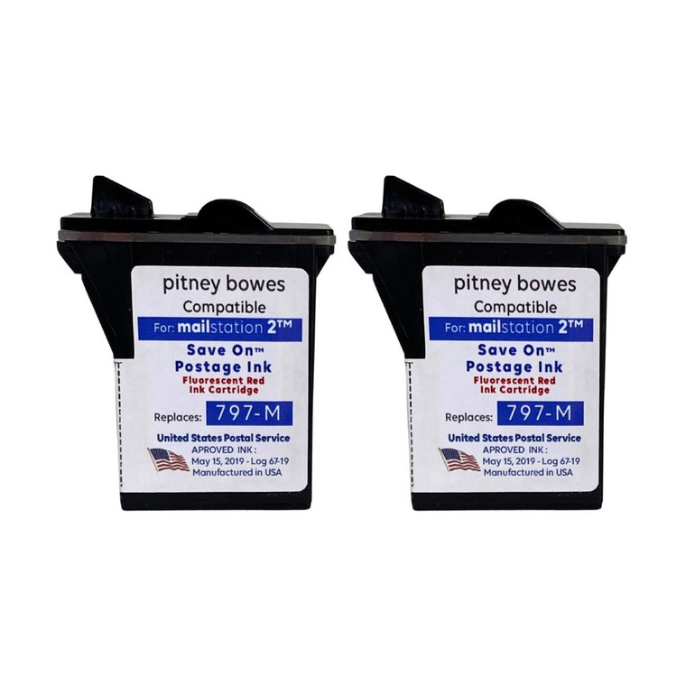 2-Pack Pitney Bowes 797-M Compatible Red Ink Cartridge for mailstation2