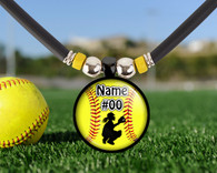 Personalized Yellow Girls Softball Catcher Name and Number Pendant Necklace 