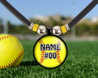 Personalized Yellow Girls Softball Name and Number Pendant Necklace 