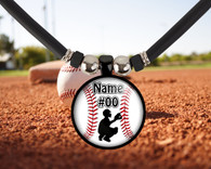 Custom Baseball Catcher Pendant Necklace With Name and Number