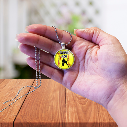 Mo.GYB-Personalized Yellow Softball Catcher 3D Glass Pendant Necklace With  Name & Number