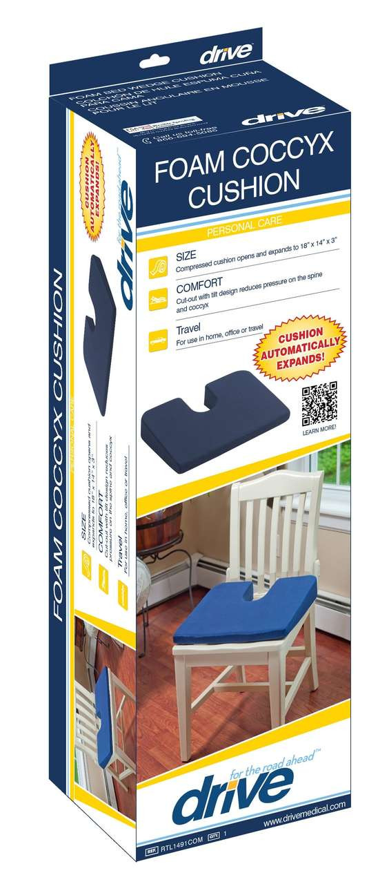 Drive Medical RTL1491COM Compressed Coccyx Cushion, Blue, One-Size