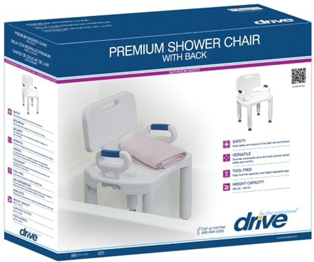 drive medical premium series shower chair with back and arms rtl12505