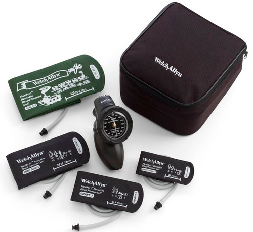 Welch Allyn Platinum DS58 Family Practice Hand Aneroid Sphygmomanometer Kit. Includes: Child - Print, Small child, Infant and Newborn cuffs.