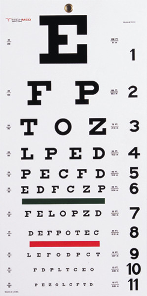 Snellen Eye Chart 22"L x 11"W 