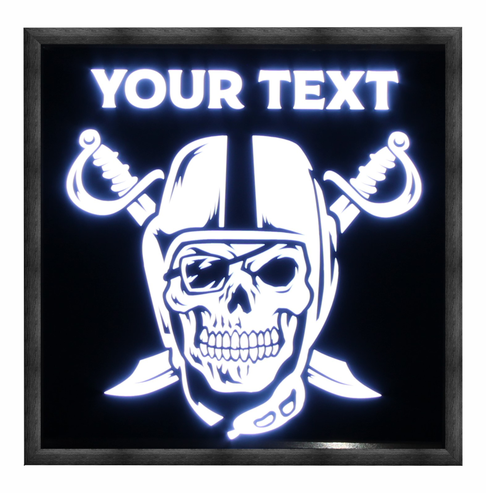 Personalized Skull LED Sign in Wood Frame – Custom Top Text