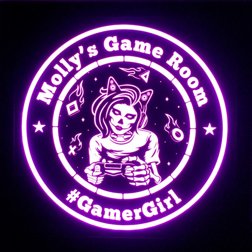 Custom Gamer Girl Led Sign for game room. Top and bottom lines can be anything you want.
Video Game sign. Promote your #gamertag on twitch live streaming. Comes with a remote to change colors.