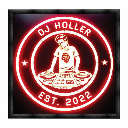 personalized DJ LED sign custom name music studio DJ booth RGB wood framed Bones and Smoke Co