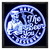 Skeleton raising beer mug and peace sign “Have The Beer You Deserve” LED sign with wood frame and blue glow lighting for bar or man cave.