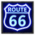 Route 66 highway shield LED sign with wood frame and blue glow, Americana road trip wall decor for garage, bar, or man cave.