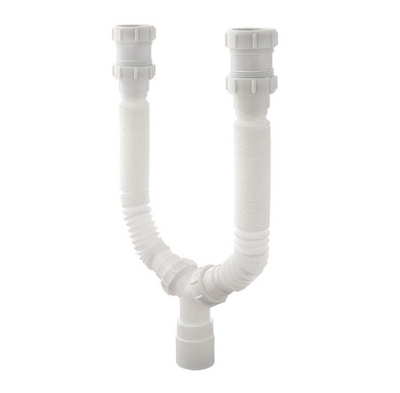 Double Bowl Sink Drain, Expandable and Flexible All-in-One Solution for Kitchen Sink Drain Kit 3114-C