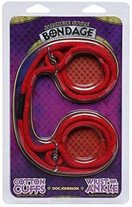 Japanese Style Bondage - Cotton Wrist or Ankle Cotton Cuffs - Red Adult Novelties Doc Johnson