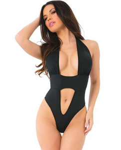 Pink Lipstick Deep Plunge Bodysuit Black M/L Lingerie Pink Lipstick