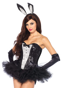 Tuxedo Bunny Accessory Kit With Glitter Ears - One Size Apparel Leg Avenue