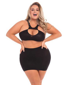 Pink Lipstick Be Seen Skirt Set Black 1X-3X Lingerie Pink Lipstick