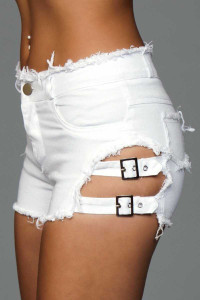 BeWicked Buckled Down Denim Shorts White Med Apparel BeWicked