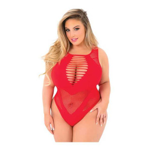 Pink Lipstick Low Blow Cut Out Bodysuit Red QN Lingerie Pink Lipstick