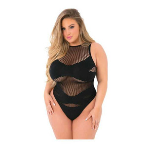 Pink Lipstick Criss Cross Fishnet Bodysuit Black QN Lingerie Pink Lipstick