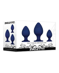 Evolved Get Your Groove on 3 pc Silicone Anal Plug Set - Blue Adult Novelties Evolved