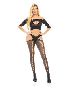 Pink Lipstick All Slashed Out Top, G-String & Pantyhose Black O/S Apparel Pink Lipstick