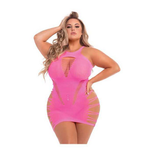 Pink Lipstick Back 2 Basixxx Hi Neck Dress Pink 1X-3X Apparel Pink Lipstick