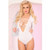 Pink Lipstick Lace to the Top Bodysuit White S/M Lingerie Pink Lipstick