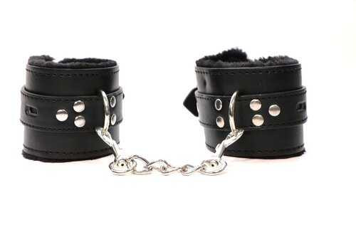 Adjustable Faux Fur Lined Leather Cuffs w/ Chain Adult Novelties Touch of Fur