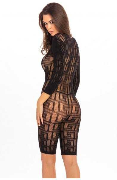 Exotic Geometry Bodystocking - Black -M/L Lingerie Rene Rofe