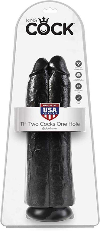 King Cock 11" Two Cocks One Hole - Black Adult Novelties King Cock
