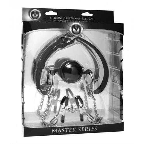 Hinder Silicone Breathable Ball Gag and Nipple Clamps Adult Novelties Master Series