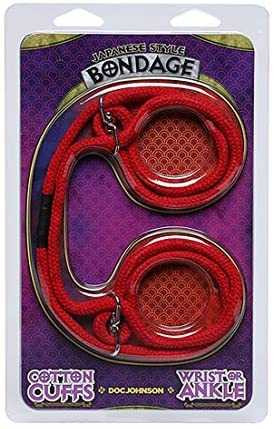 Japanese Style Bondage - Cotton Wrist or Ankle Cotton Cuffs - Red Adult Novelties Doc Johnson