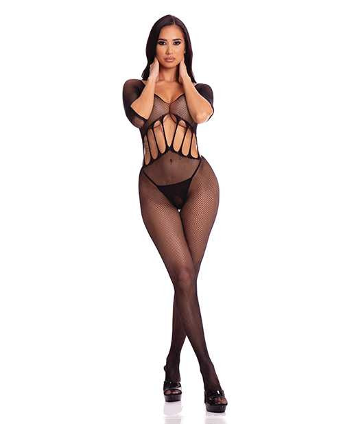 Pink Lipstick Amplify Crotchless Bodystocking Black O/S Lingerie Pink Lipstick