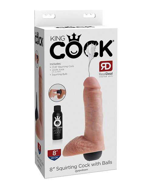 King Cock 8" Squirting Cock w/Balls - Flesh Adult Novelties King Cock