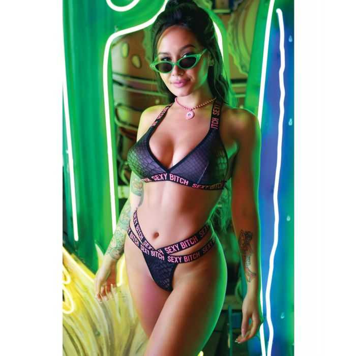 Vibes Sexy Bitch Bralette & Strappy Panty Black M/L Lingerie Fantasy Lingerie