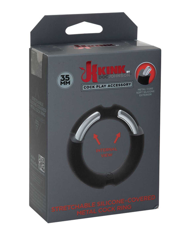 Kink Hybrid Silicone Covered Metal Cock Ring - 35 mm Black Adult Novelties Kink