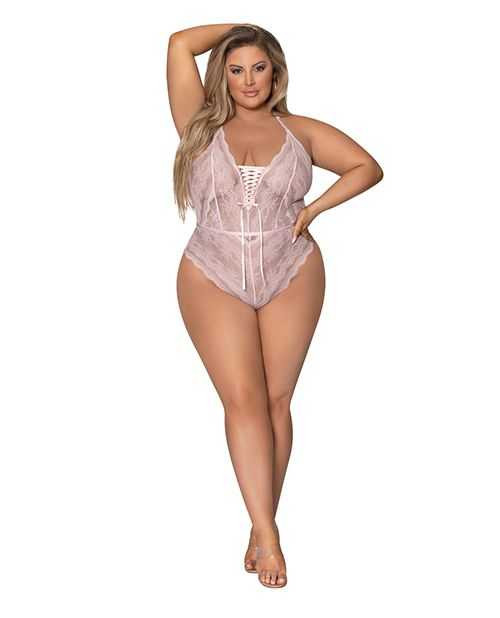 Seabreeze Strappy Back Teddy w/Snap Crotch Blush 2X Lingerie Magic Silk