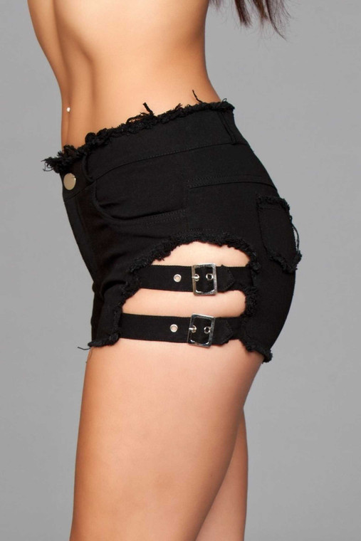 Buckle Down Denim Shorts Black S Apparel BeWicked