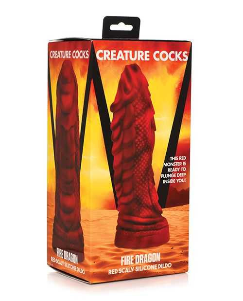 Creature Cocks Fire Dragon Scaly Silicone Dildo - Red Adult Novelties Creature Cocks