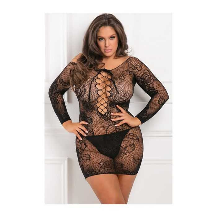 Rene Rofe Tie Breaker Long Sleeve Dress Black 1X-3X Apparel Rene Rofe