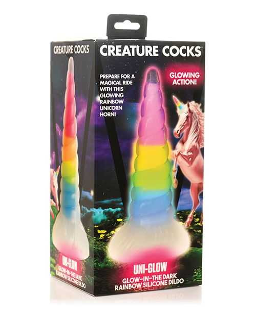 Creature Cocks Uni Glow in the Dark Silicone Dildo - Rainbow Adult Novelties Creature Cocks
